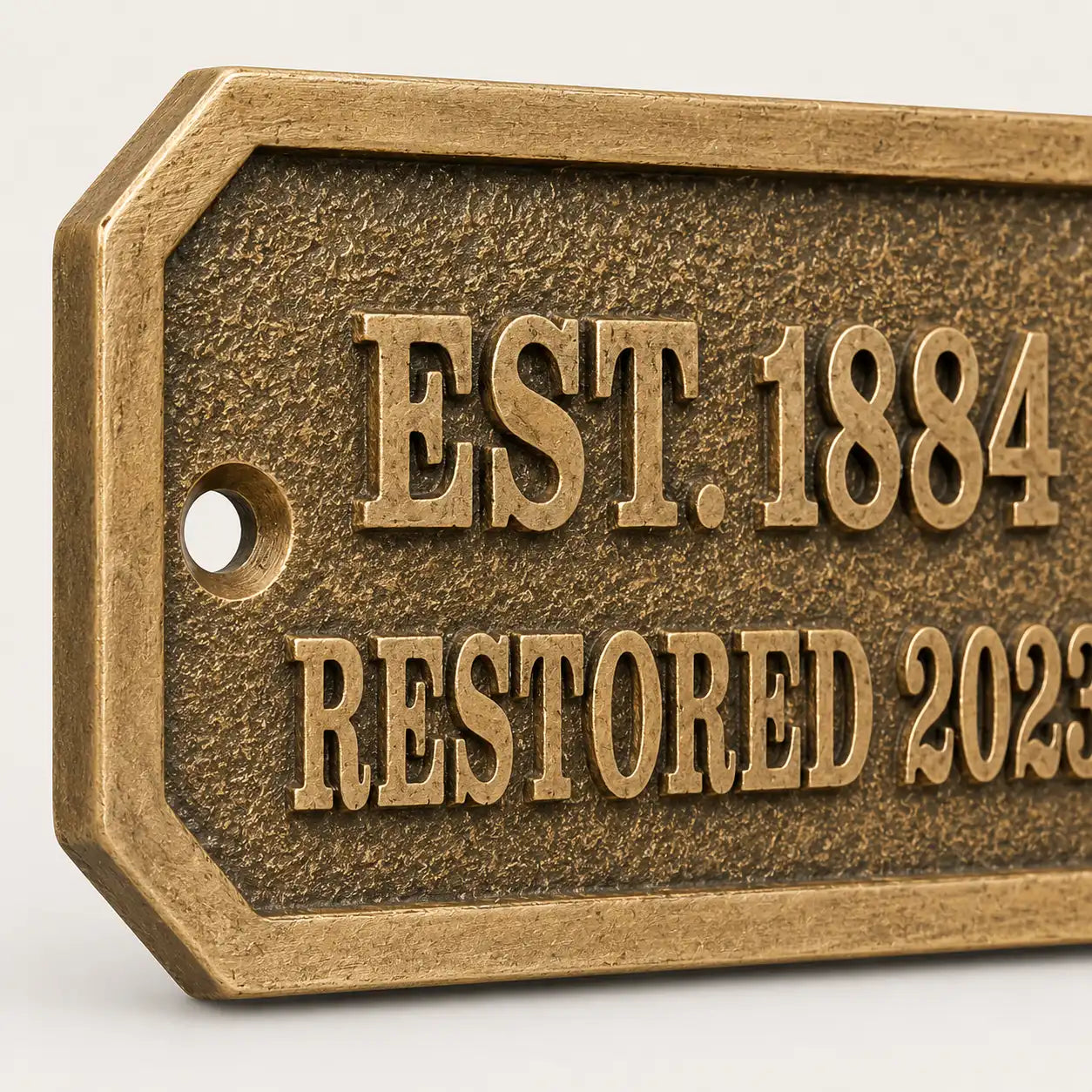 Personalized engraved brass sign with custom name, logo, and lettering