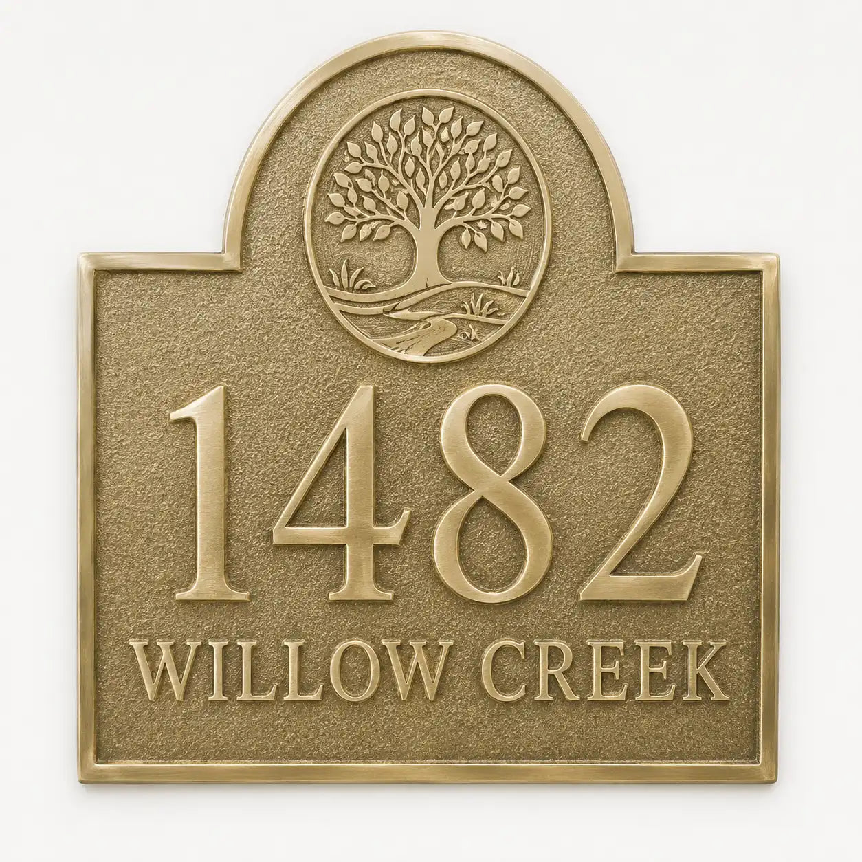 Personalized brass address plaque with house number and street name