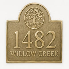 Personalized brass address plaque with house number and street name
