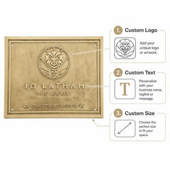 Personalized brass plaque displayed with complete mounting hardware for installation.
