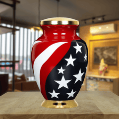 Urna para cenizas con bandera americana moderna patriótica de cremación de entierro 08