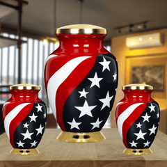 Urna para cenizas con bandera americana moderna patriótica de cremación de entierro 08