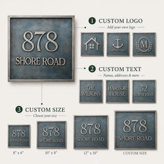 Cast Bronze Plaque infographic showing personalized text, available sizes, finish details and mounting options.