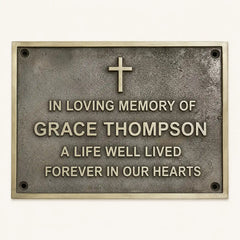 Custom brass and bronze memorial plaques with engraved lettering