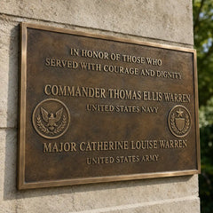 Custom bronze plaque with engraved text for outdoor display