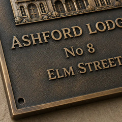 Bronze house number plaque with engraved address for outdoor use