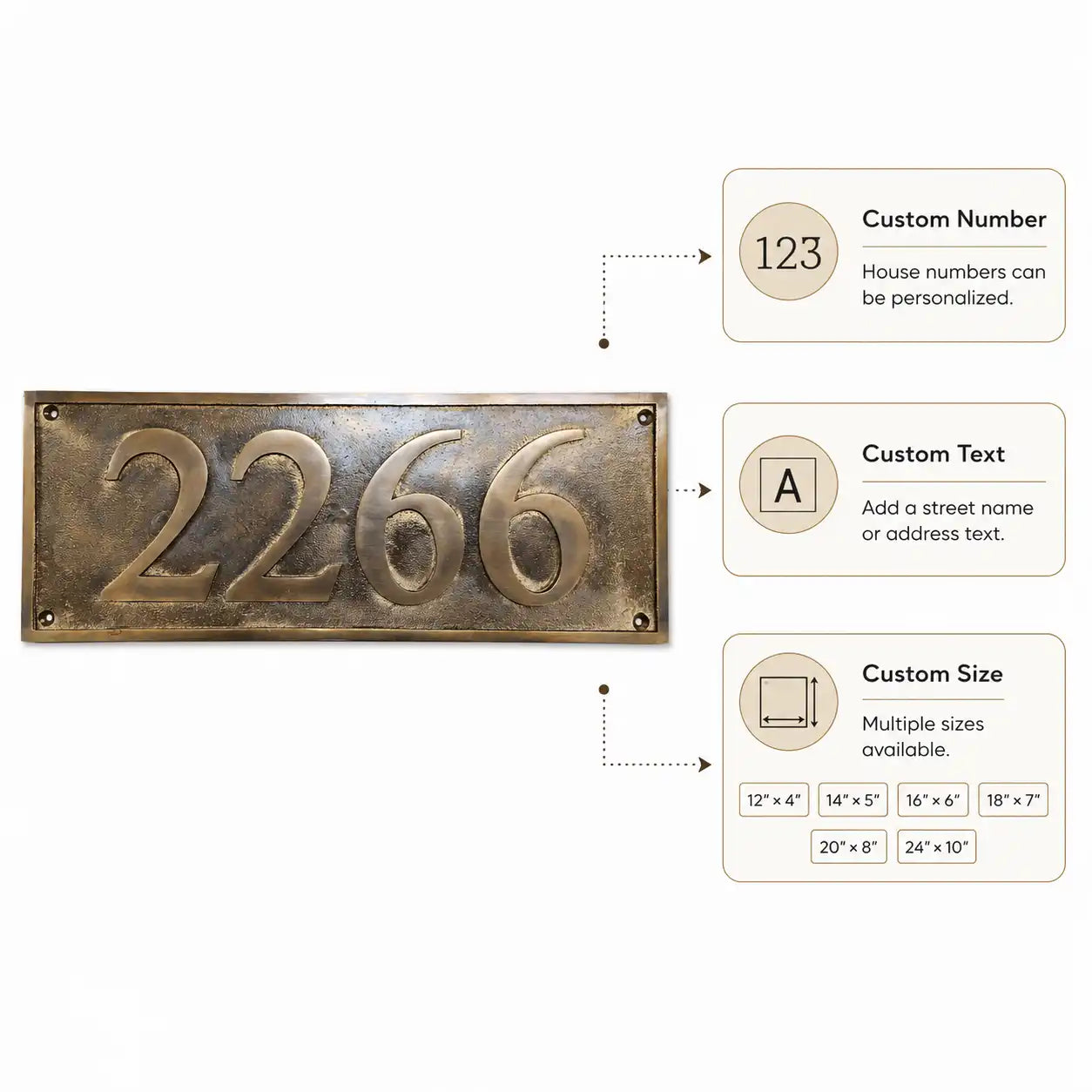 Solid oil-rubbed bronze house number plaque for outdoor display