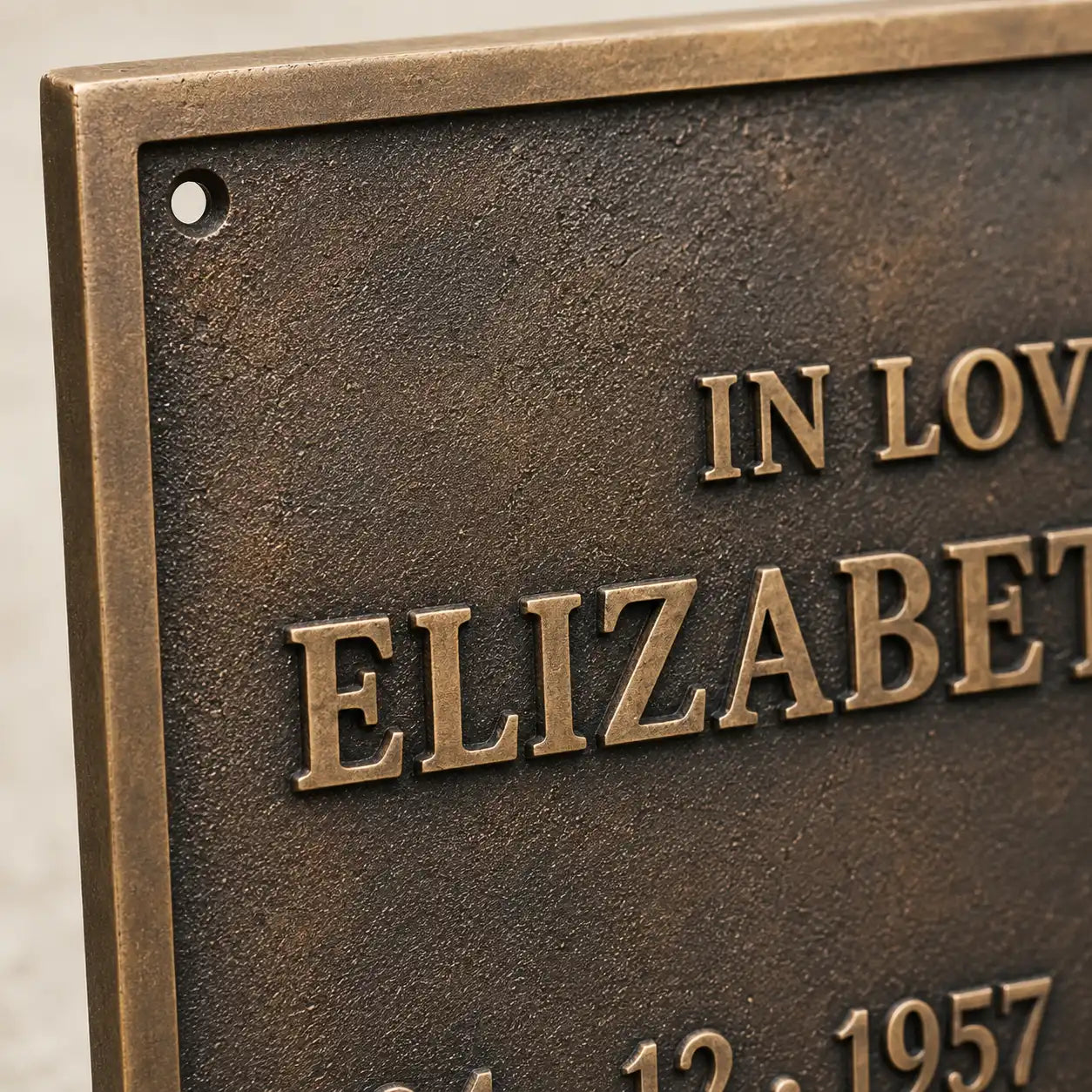 Bronze grave memorial plaque with custom engraved details