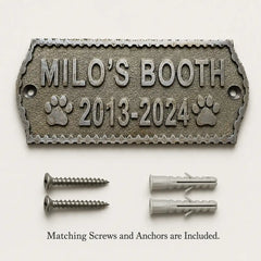Engraved brass door sign presented with screws and anchors for secure wall or door mounting