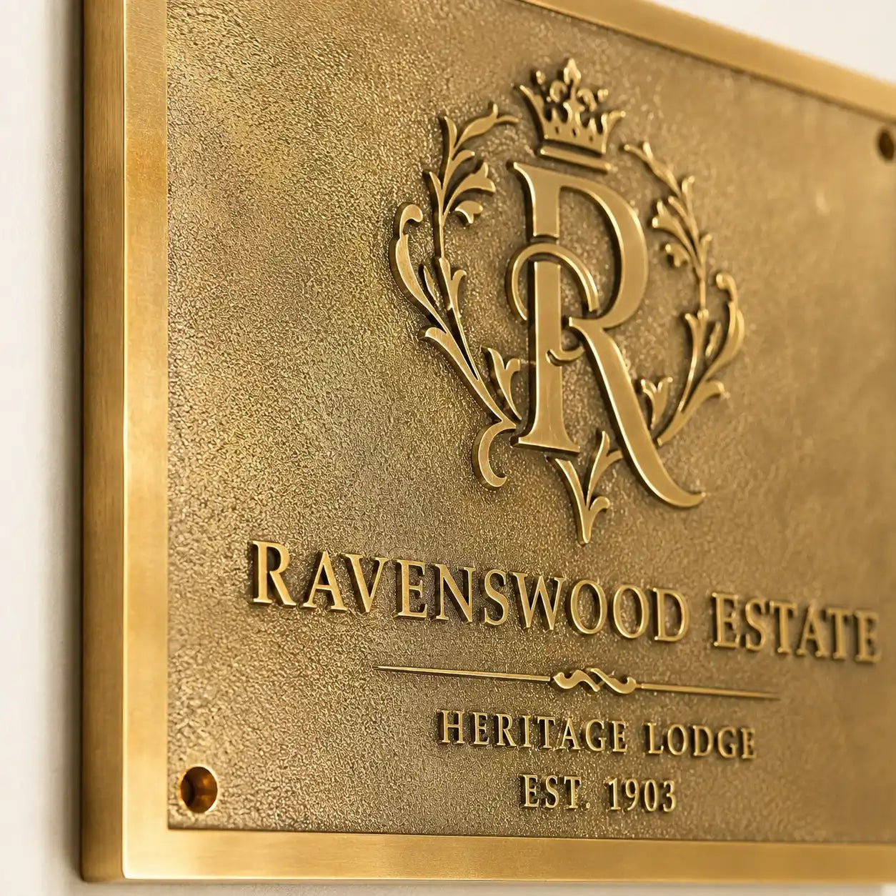 Custom engraved brass house address plaque with personalized logo
