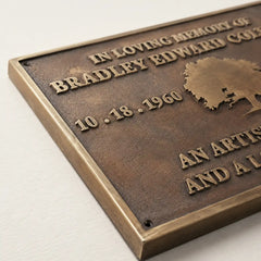 Bronze grave memorial plaque with custom engraved details
