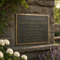Personalized bronze memorial plaque with engraved inscription