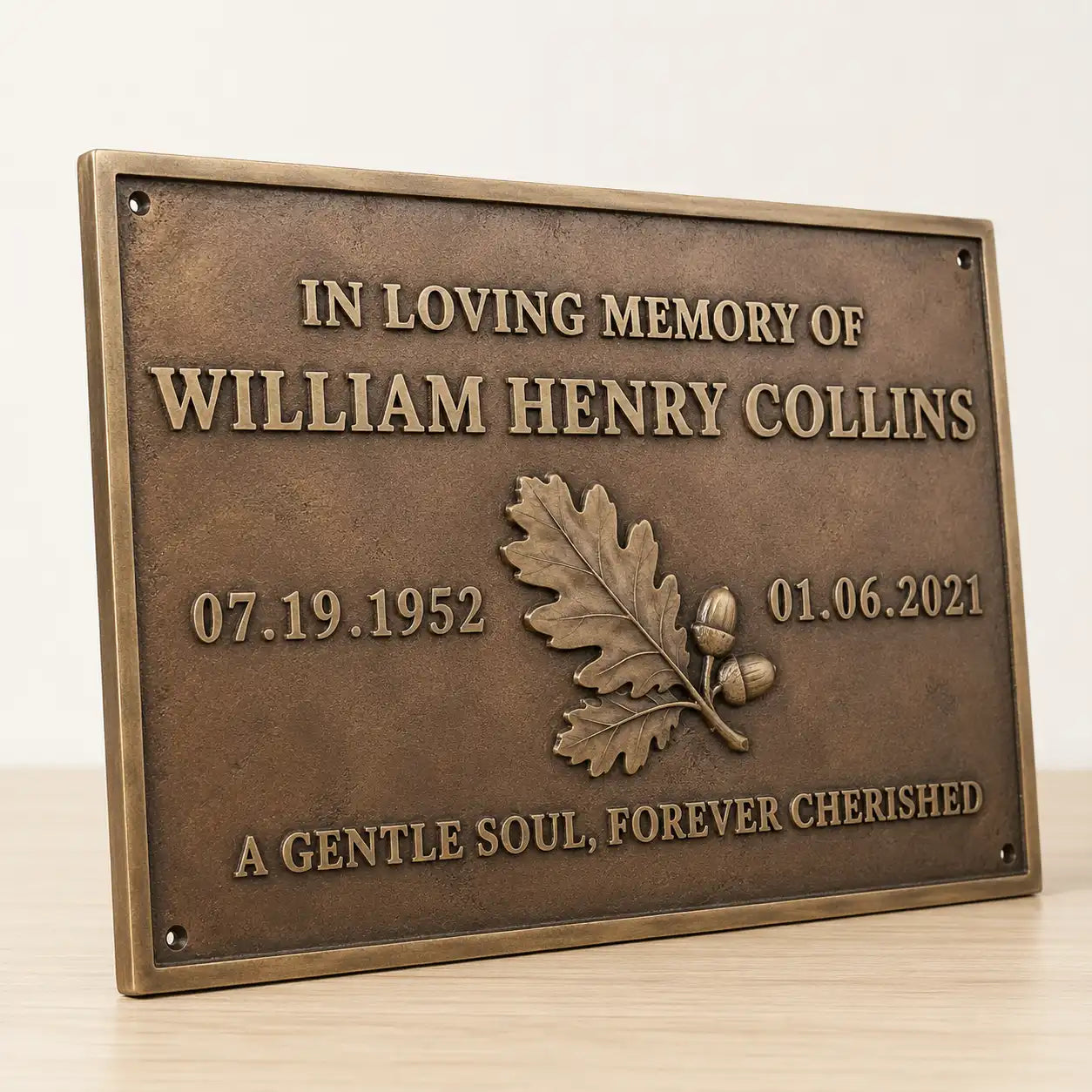 Custom engraved bronze plaque for cemetery headstones and markers