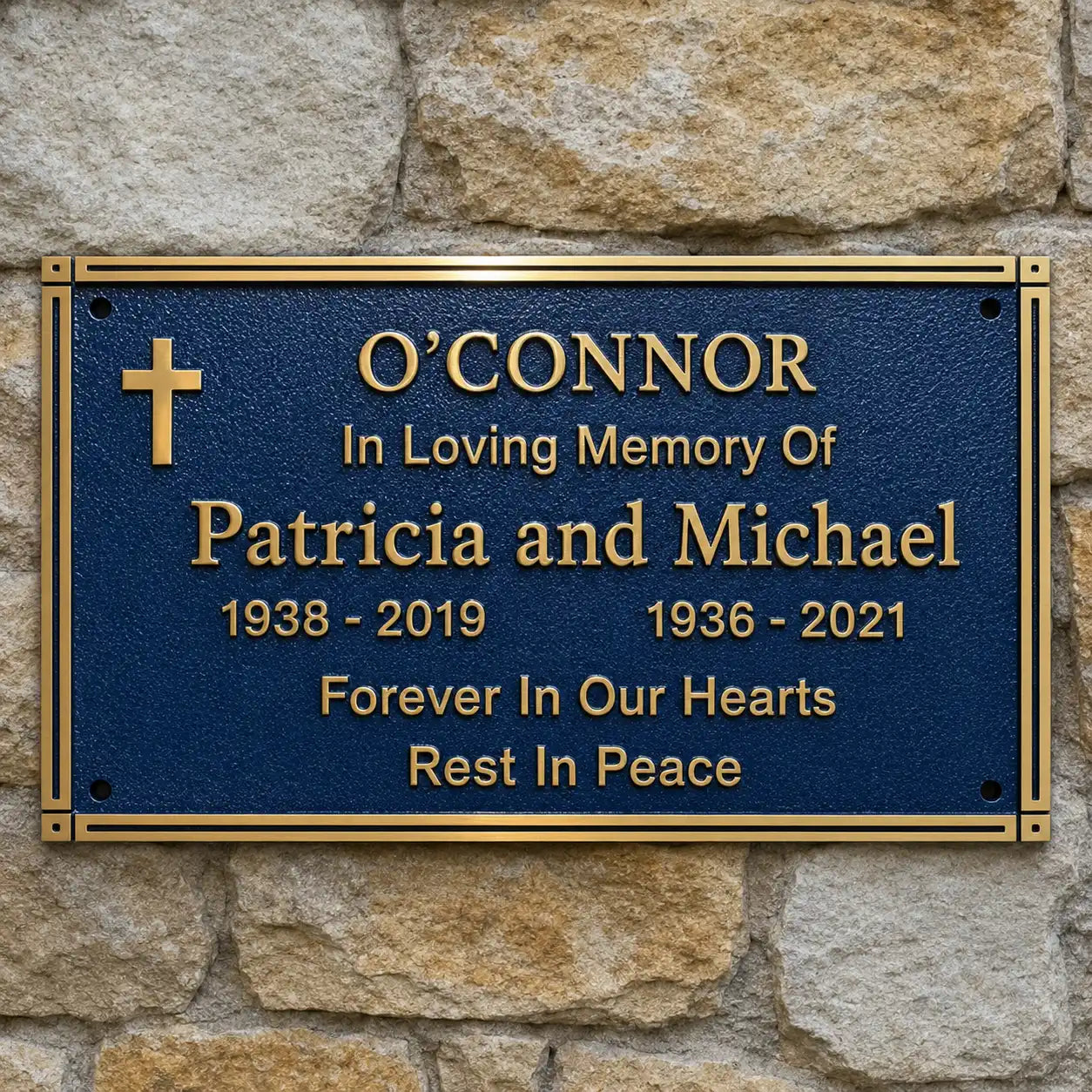 Memorial brass plaque with personalized engraved name and message
