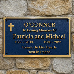 Memorial brass plaque with personalized engraved name and message