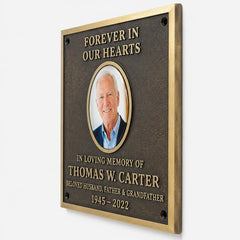 Personalized bronze memorial plaque with picture and custom text