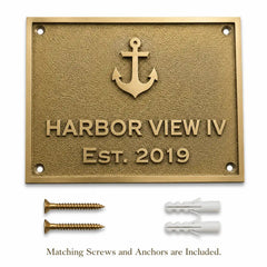 Personalized Custom Engraved Brass Plaque shown with included screws and wall anchors on a clean background.