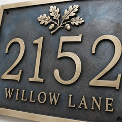 Personalized brass house number plaque with custom engraving