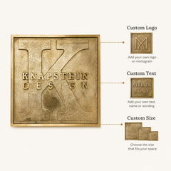 Personalized Custom Engraved Brass Plaque infographic showing custom text layout, brass construction and mounting methods