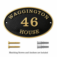 Personalized Bronze Plaque with raised lettering shown alongside matching screws and anchors.