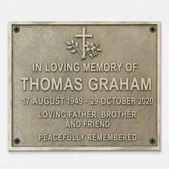 Outdoor custom memorial plaque with engraved name, dates, and heartfelt message