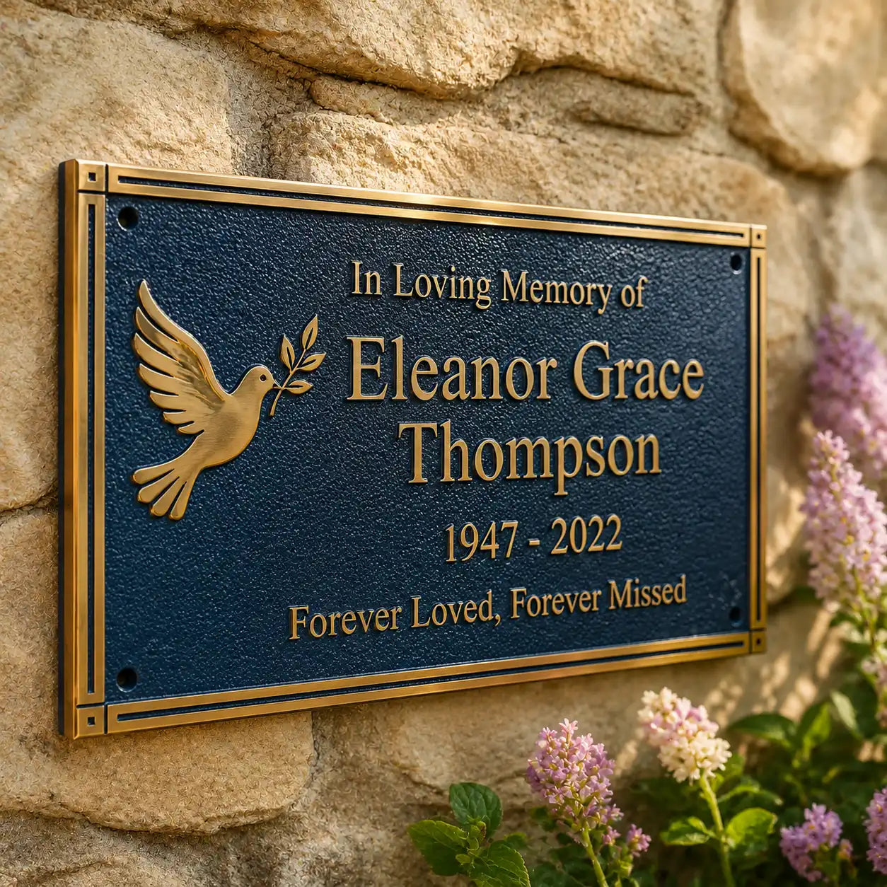 Personalized brass memorial plaque with engraved tribute