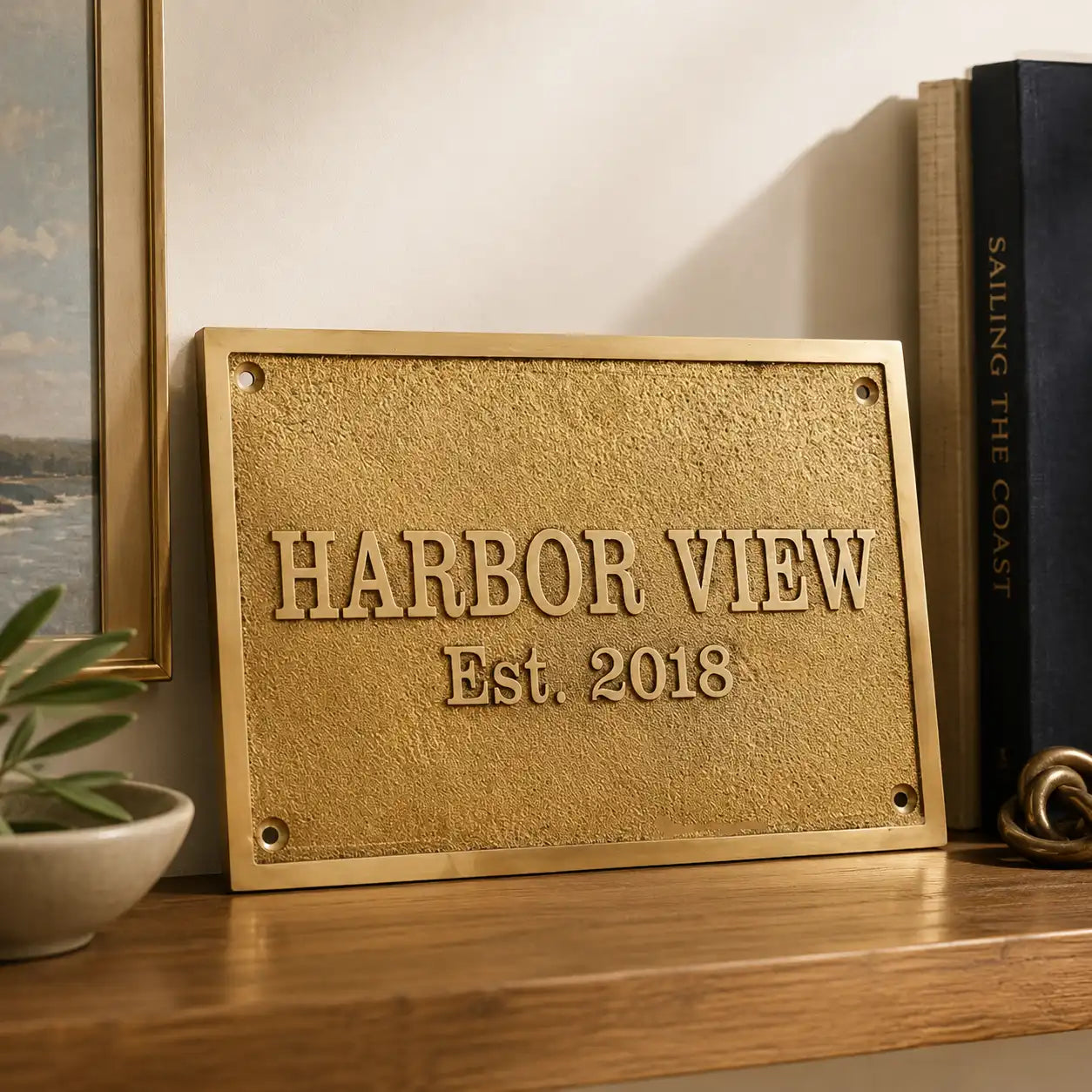 Custom brass plaque with black and silver engraved finish for home or office