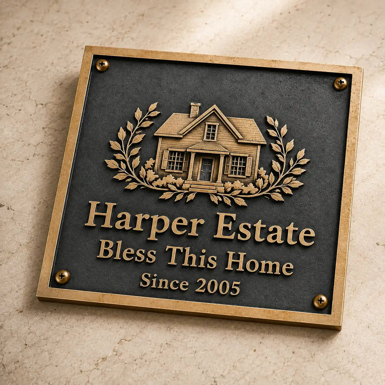 Solid brass name plaque with custom engraved text and elegant finish