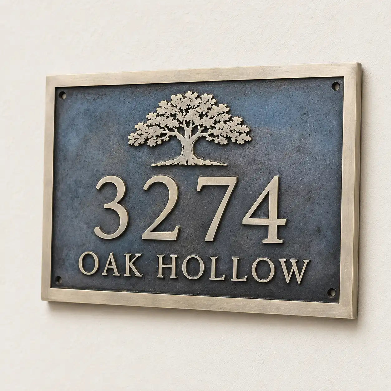 Custom brass address plaque with house number
