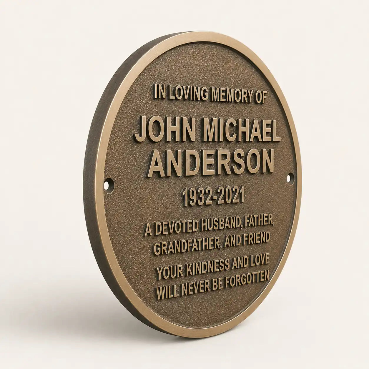 Engraved oval bronze memorial plaque for loved ones