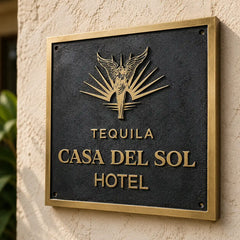 Custom brass plaque with engraved name for residential or commercial use