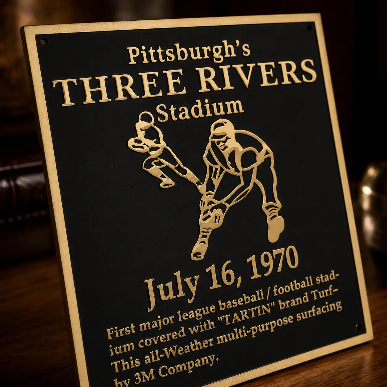 Custom brass plaque with black and gold engraved finish for home or office