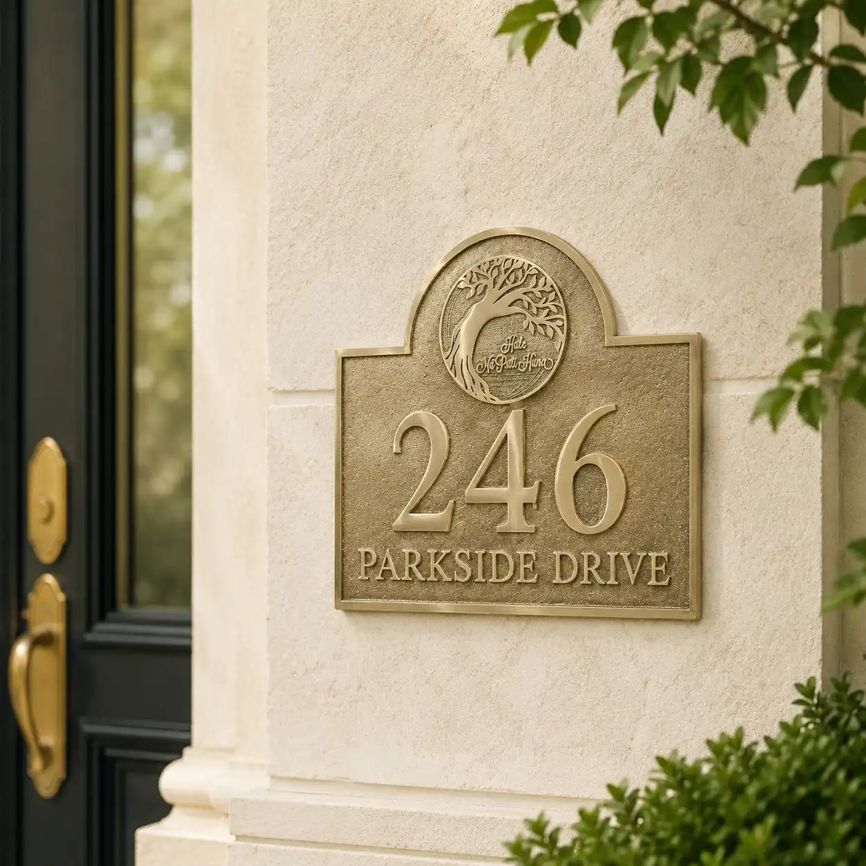 Brass address plaque for front gate, wall, or mailbox