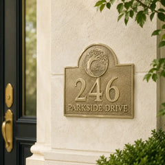 Brass address plaque for front gate, wall, or mailbox