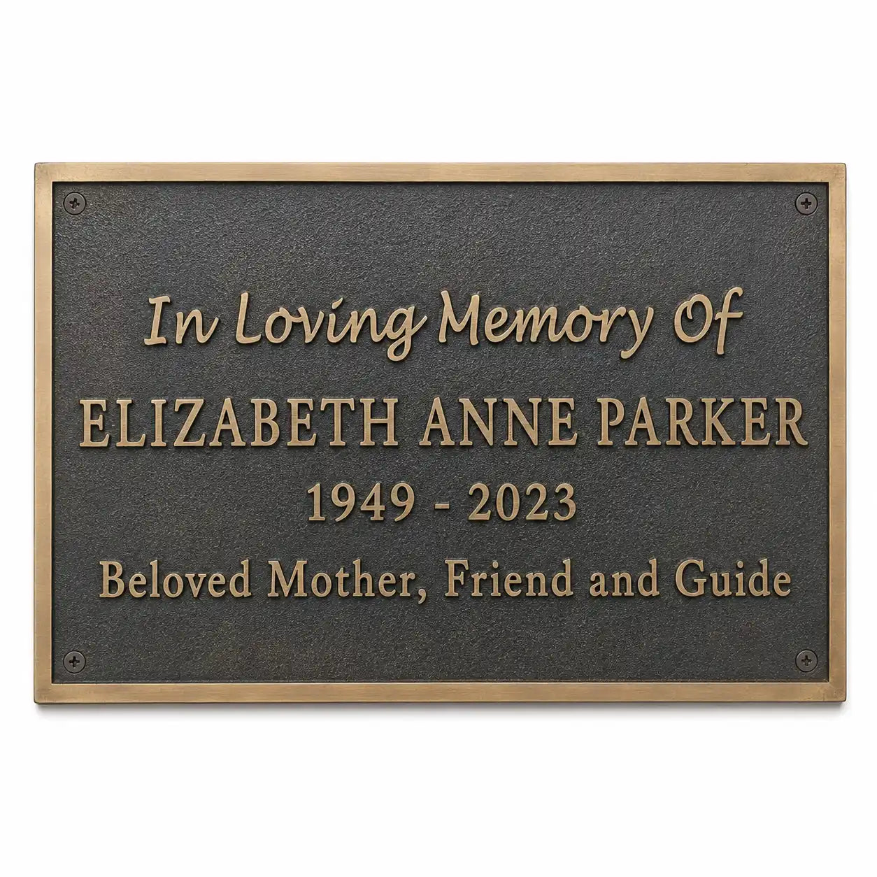 Solid bronze commemorative plaque with custom engraved text
