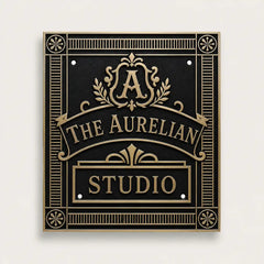 Elegant brass plaque with custom engraved black and silver details