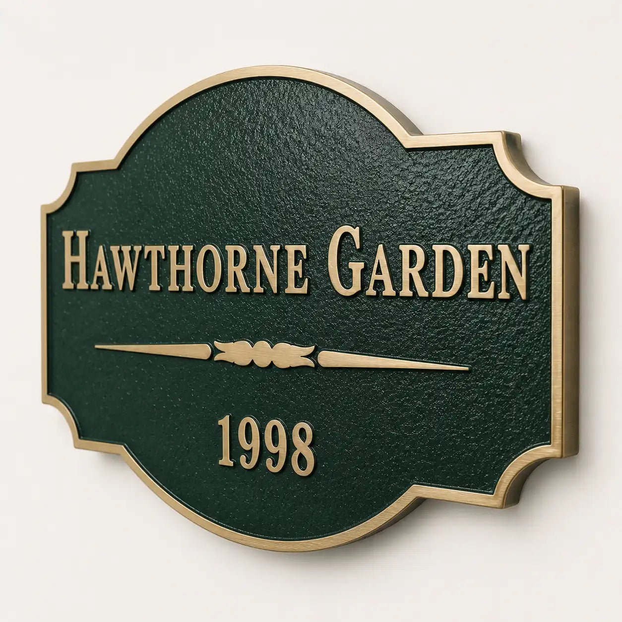 Brass address plaque with custom name and house number