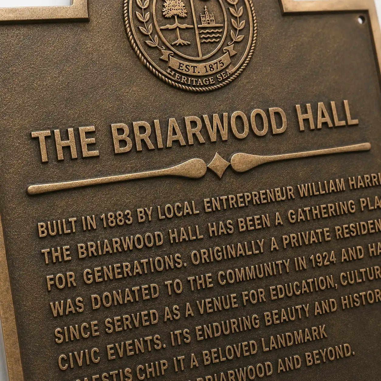 Custom heritage house plaque in brass for residential landmarks