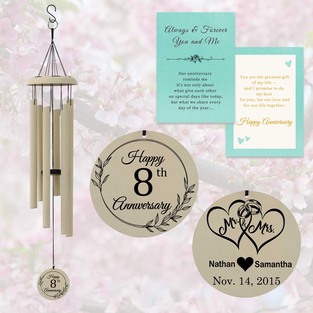 8th Anniversary Wind Chime for Couples— Personalized Gift