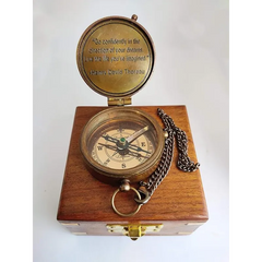 Antique Engraved Compass with Chain and Wooden Box For Gift CW
