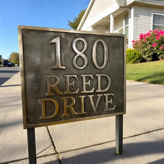 Engraved bronze house number sign | Personalized bronze address signage