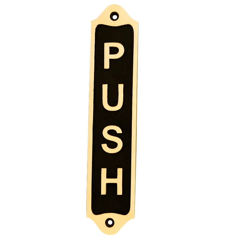 Push door sign black and gold brass