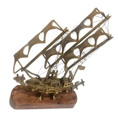 Brass Ship With Wooden Stand Showpiece SPBS01