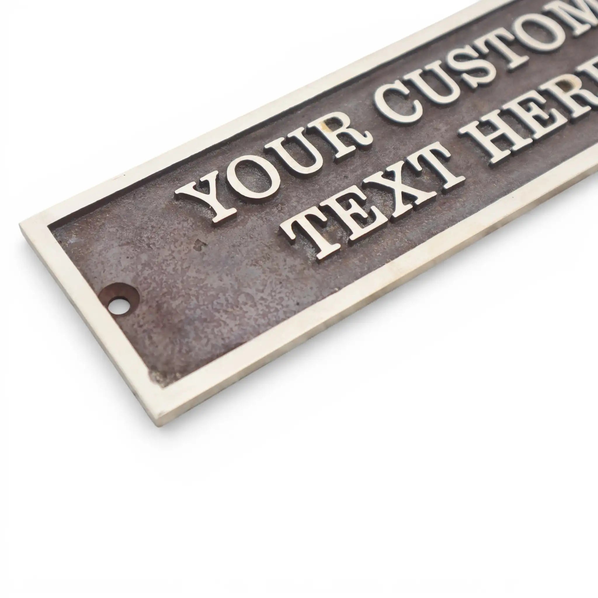 Customizable metal sign with text placeholder on a white background