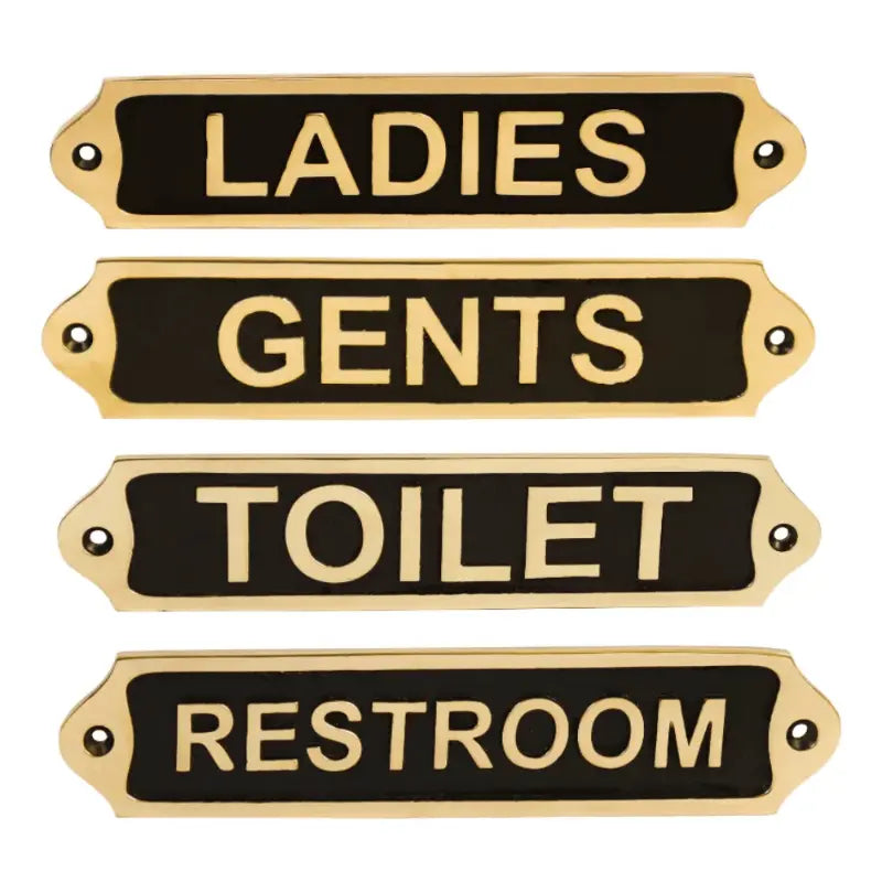 Set of 4 Brass Toilet Door Signs – Restroom Ladies Gents Toilet