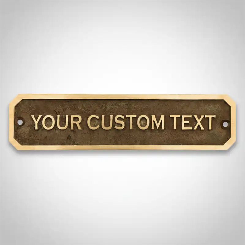 Brass Door Sign – Personalized Engraved Address Plaque | Custom text plaque with gold border on a gray background