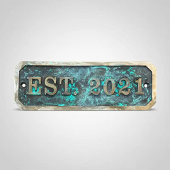 Decorative Custom Brass Name & Address Plaque - Patina Finish with custom text on a white background