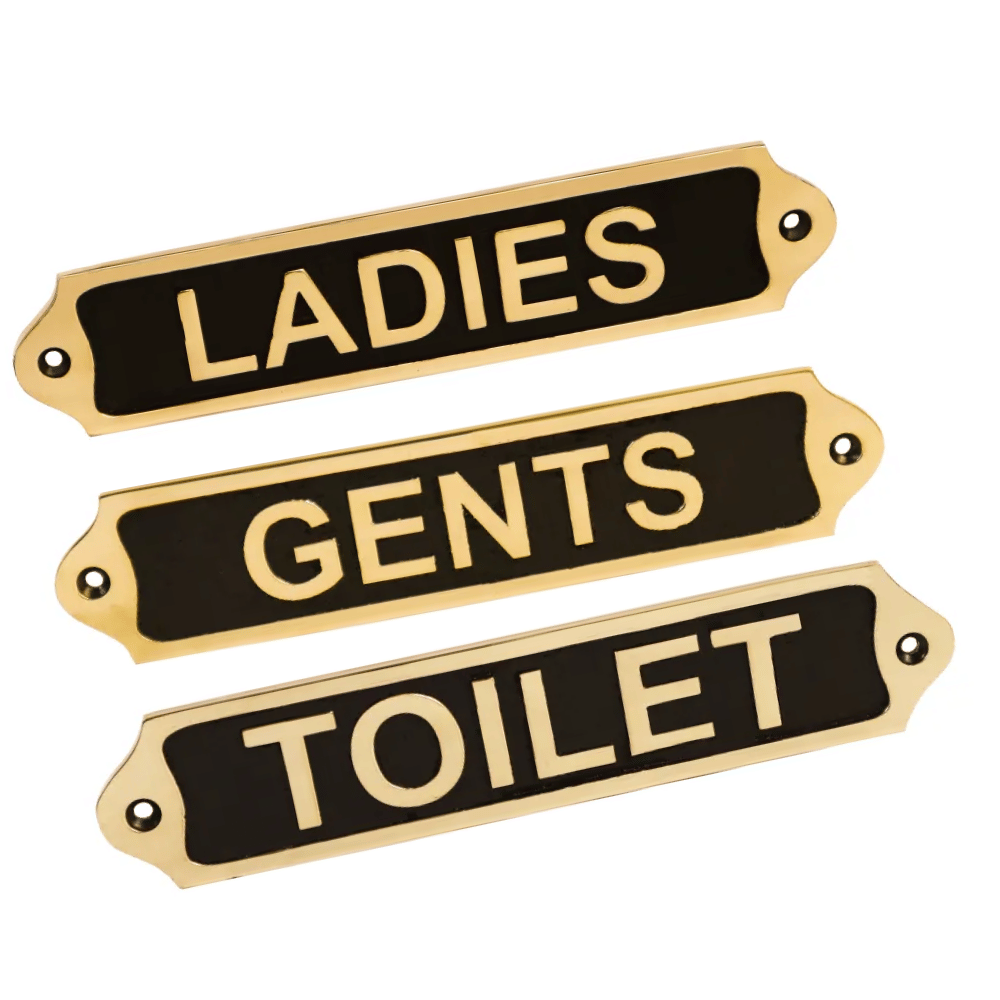 Brass restroom sign combo set