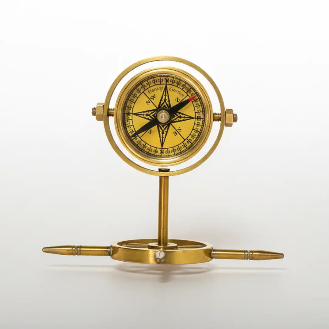 Antique Gimbaled Brass Compass With Stand – Vintage Nautical Decor