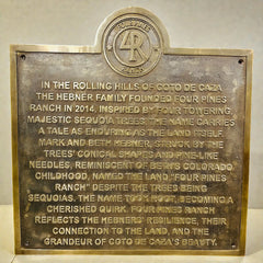 Bronze plaque with engraved text and  logo on a neutral background, engraved historical building plaque 